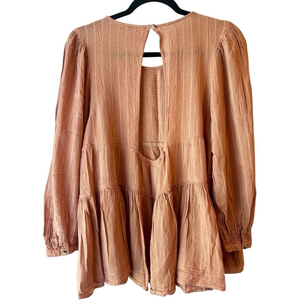 American Eagle Boho Tiered Blouse size S Balloon sleeves keyhole back - Picture 2 of 8
